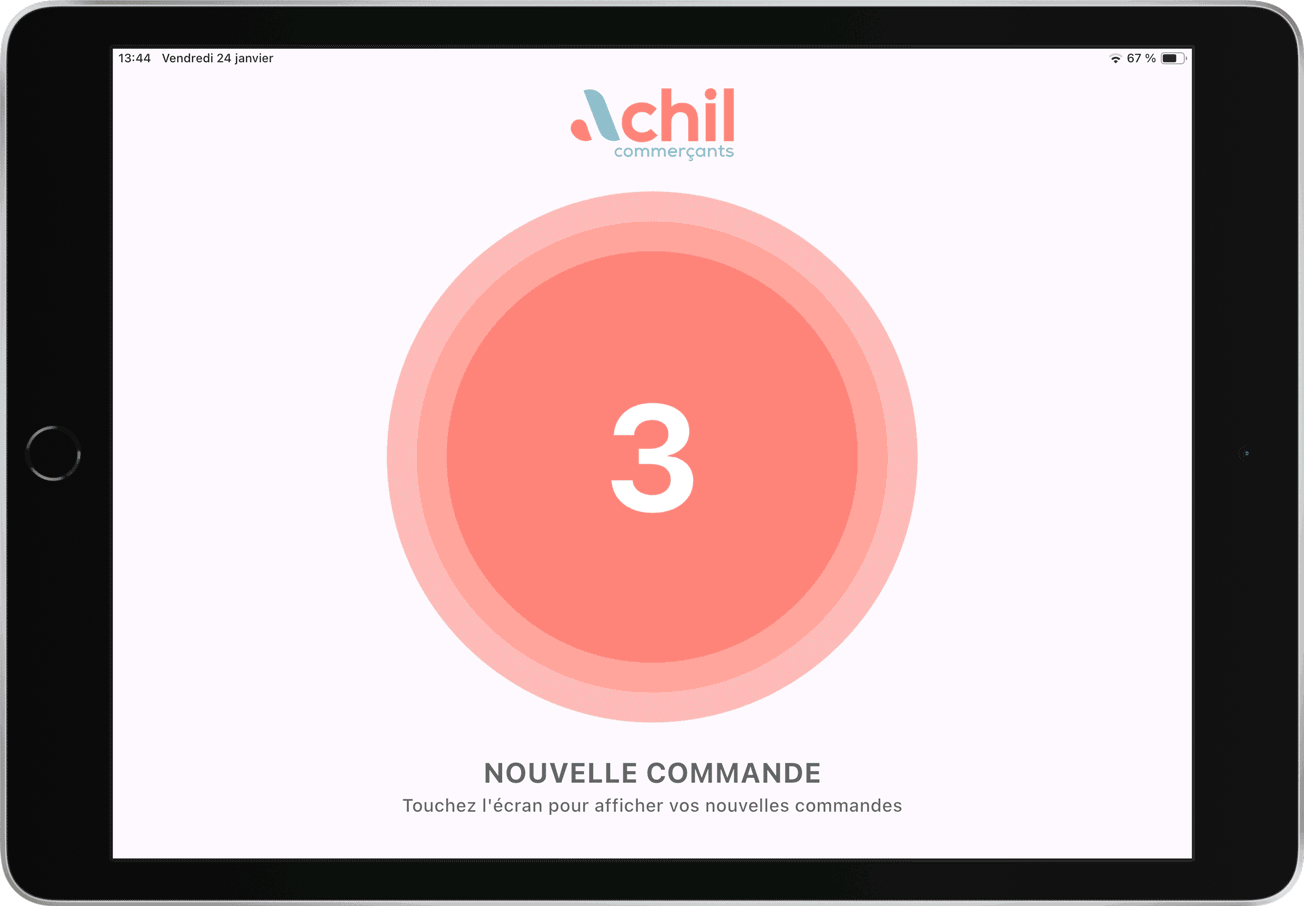 GIF d'une tablette avec plusieurs images illustrant l'utilisateur du système de commande en ligne d'un producteur achil