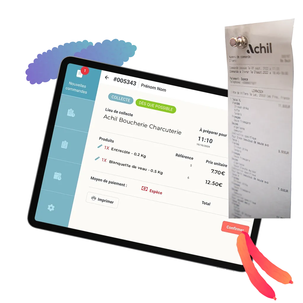image d'une tablette de comment imprimer une commande en ligne d'une boucherie charcuterie traiteur