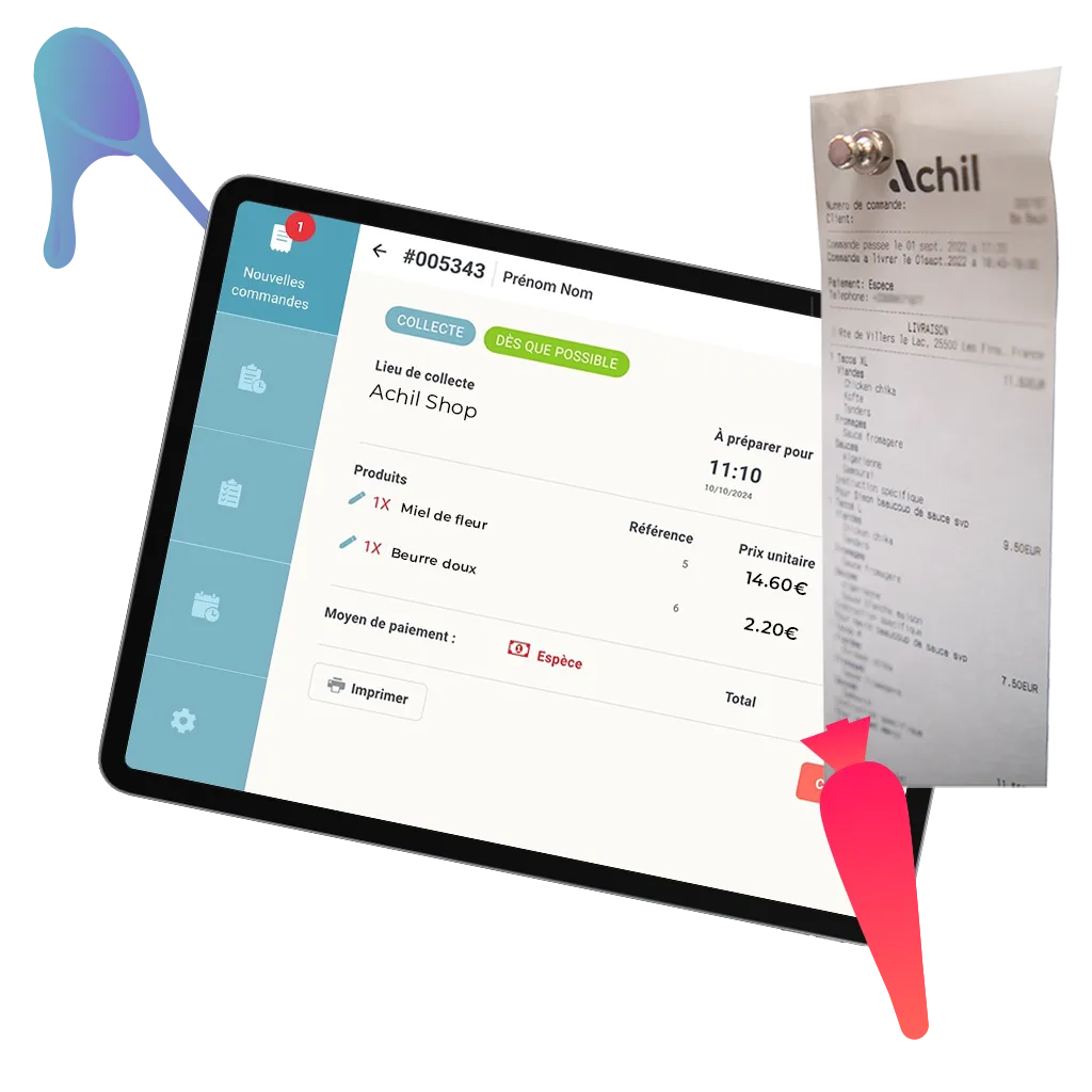 Illustration d'une tablette avec un ticket de commande en ligne épicerie