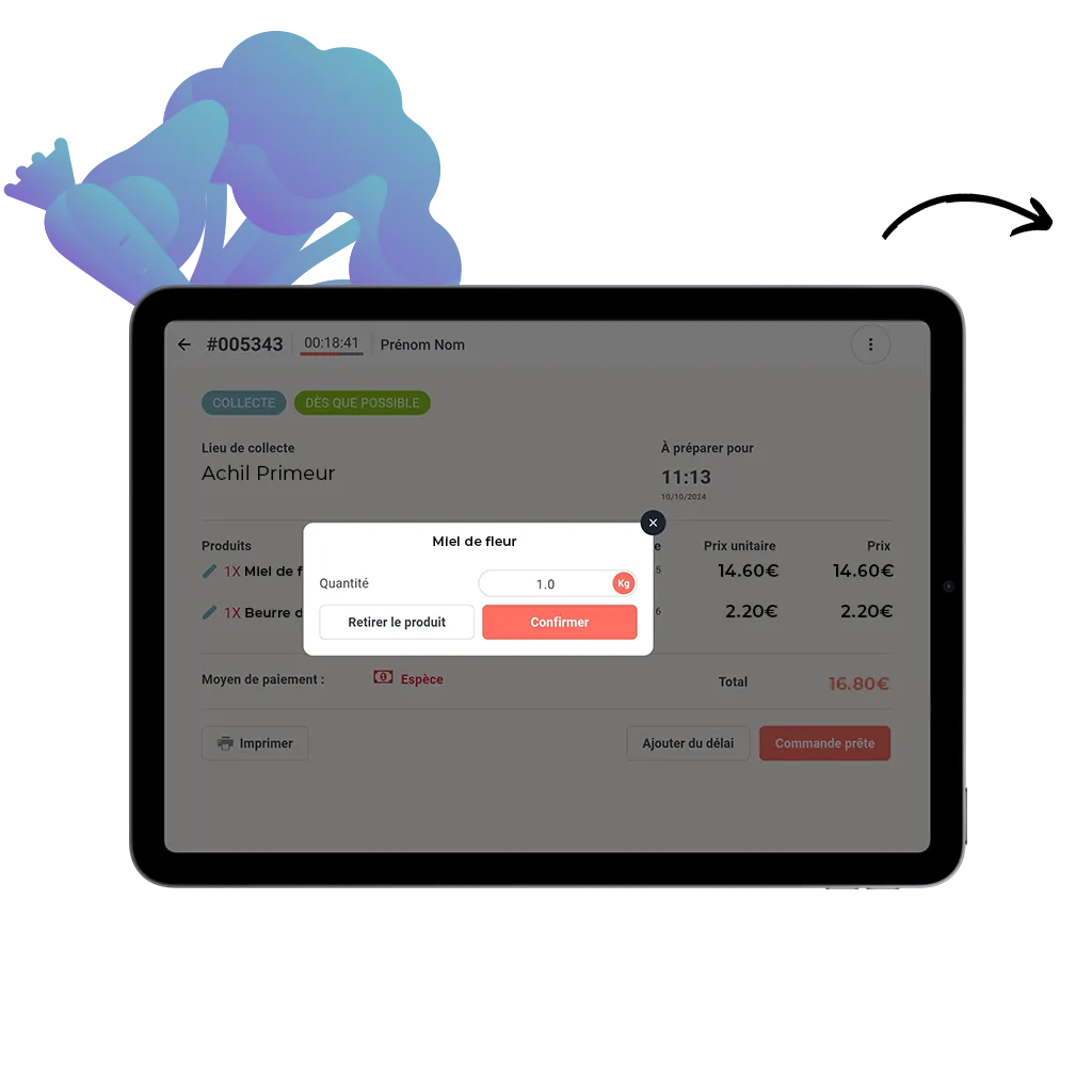 tablette sur comment modifier une commande en ligne d'un primeur