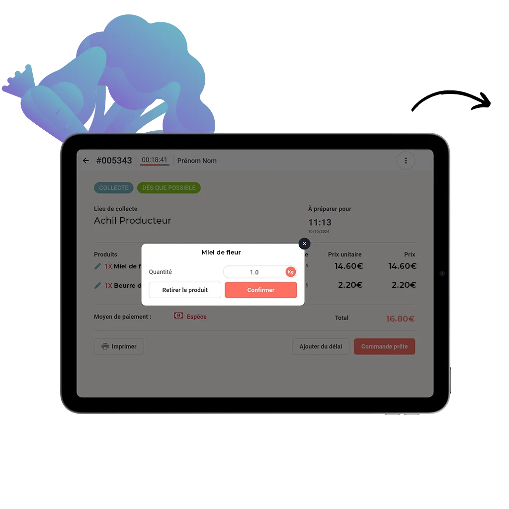 tablette sur comment modifier une commande en ligne d'un producteur