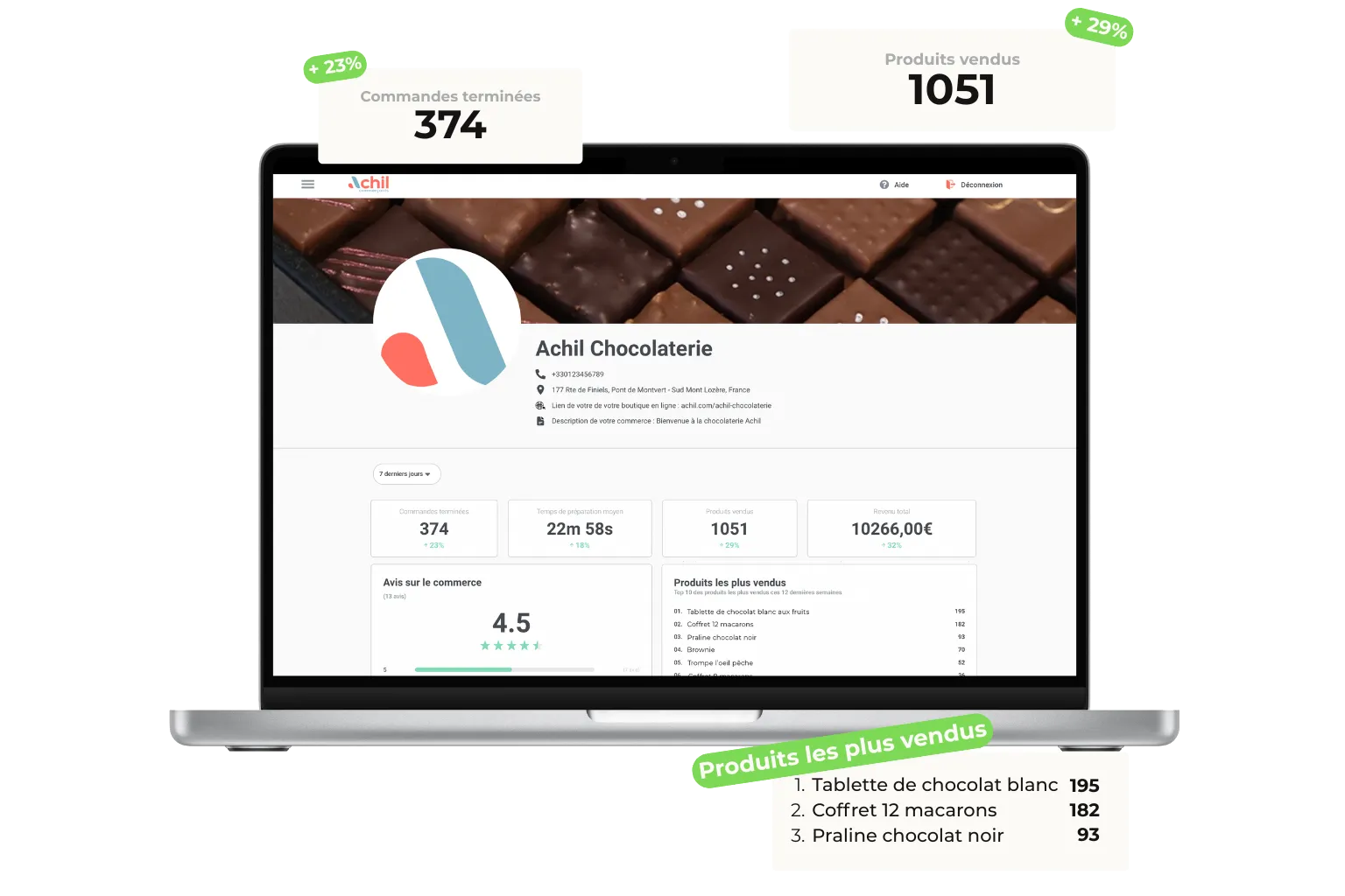 Mockup d'un ordinateur sur le paramètre de la boutique en ligne d'une chocolaterie