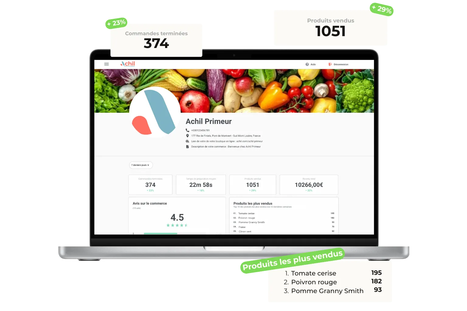 Mockup d'un ordinateur sur le paramètre de la boutique en ligne d'un primeur