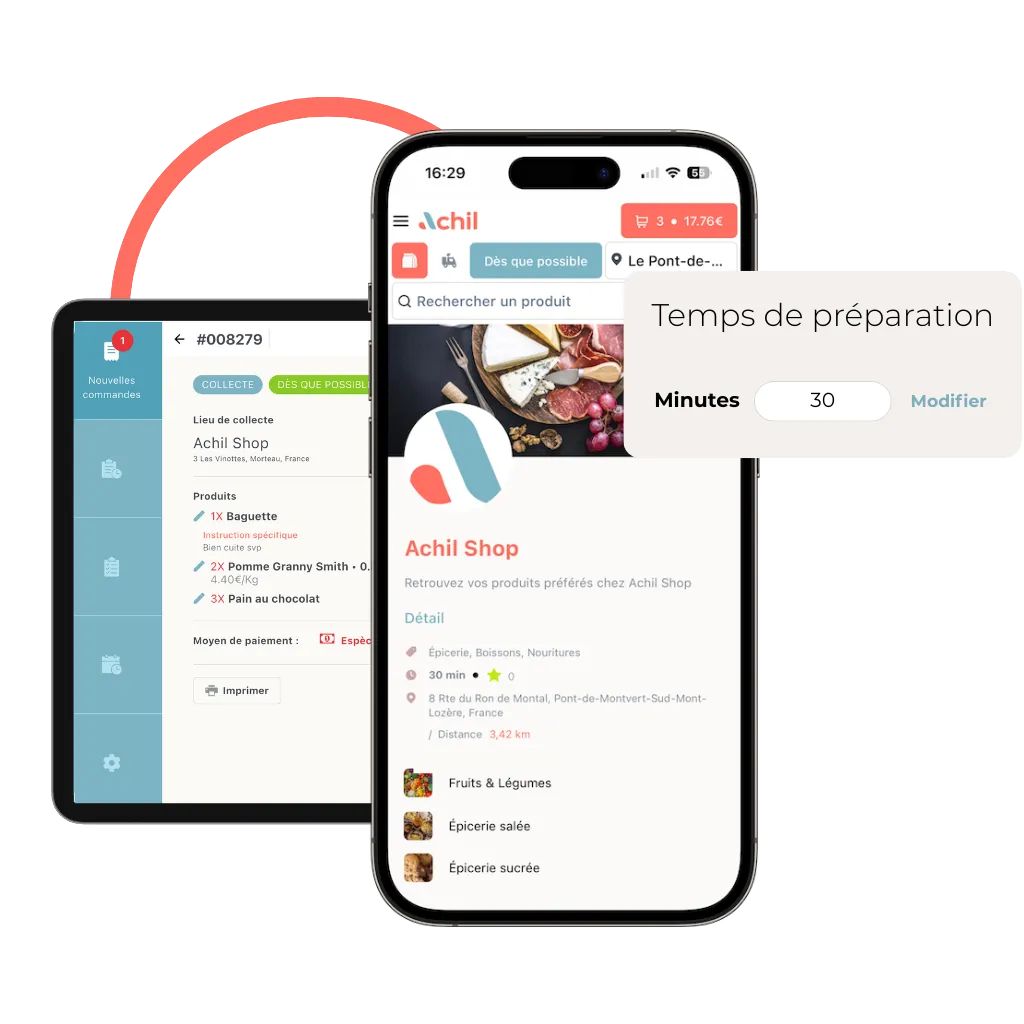 site de commande en ligne épicerie avec le temps de préparation