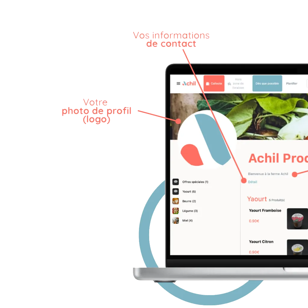 mockup d'un ordinateur avec la personalisation de la boutique en ligne d'une production locale