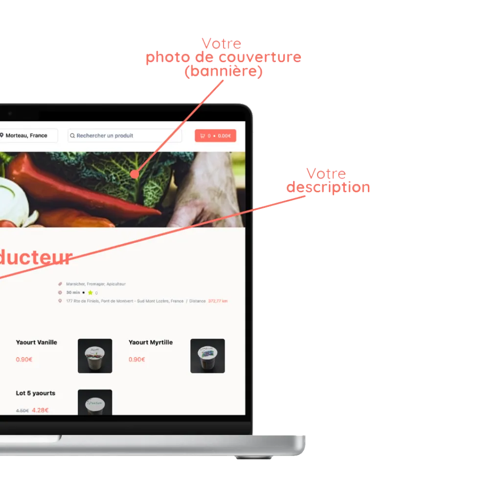 mockup d'un ordinateur avec la personalisation de la boutique en ligne d'une production locale