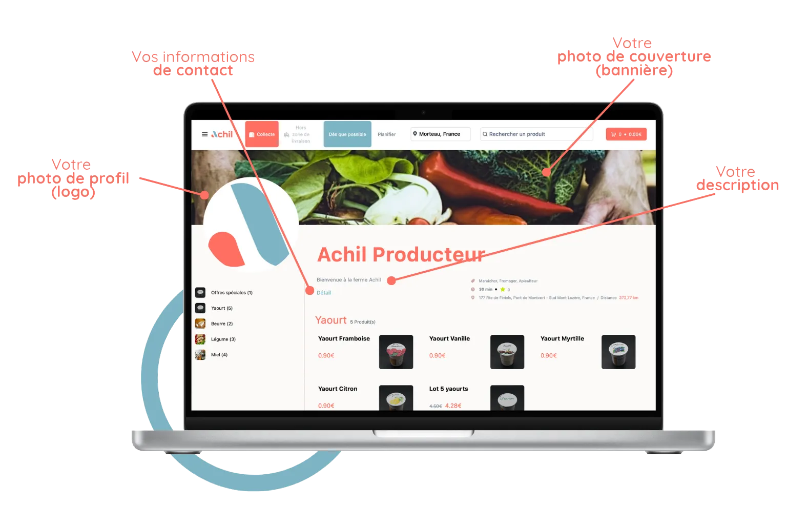 mockup d'un ordinateur avec la personalisation de la boutique en ligne d'une production locale