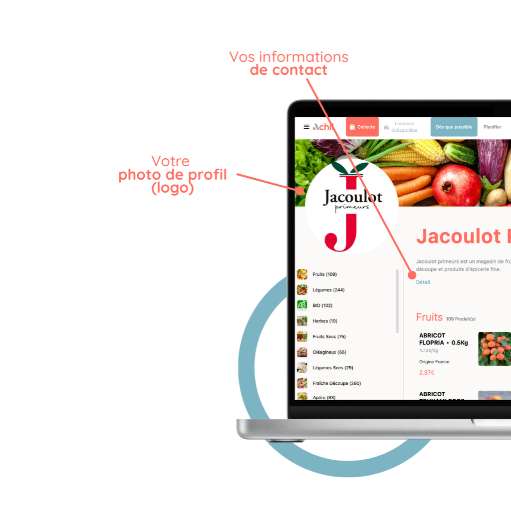 mockup d'un ordinateur avec la personalisation de la boutique en ligne d'un primeur