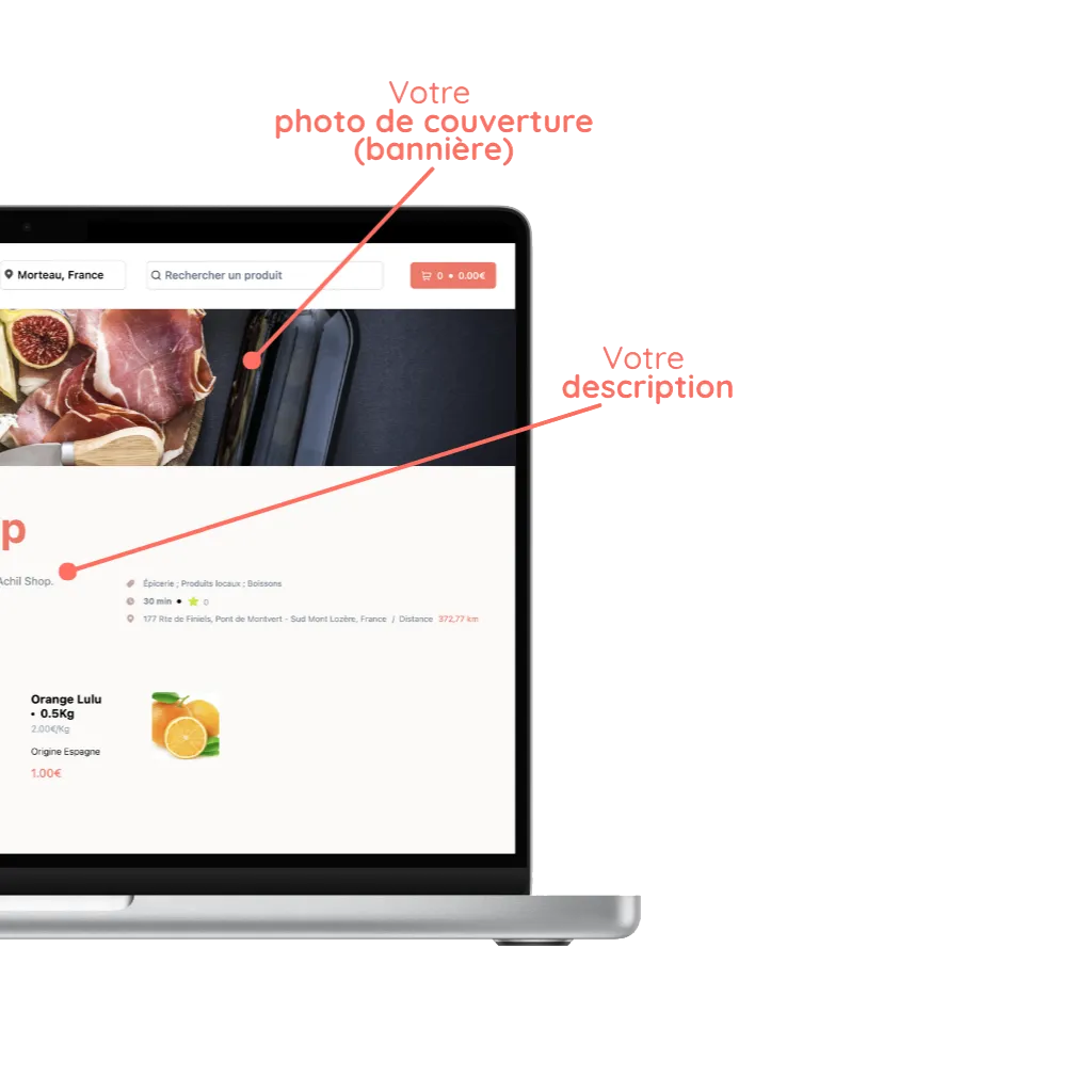 mockup d'un ordinateur avec la personalisation de la boutique en ligne d'une épicerie