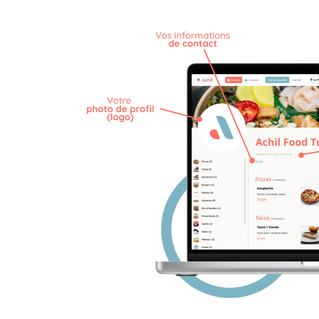 mockup d'un ordinateur avec la personalisation de la boutique en ligne d'un food truck