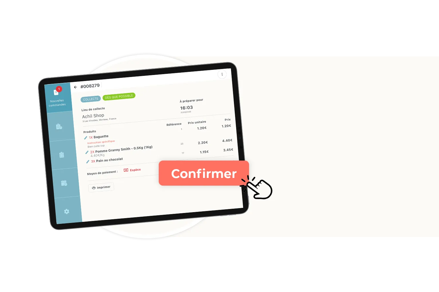 Etape 2 du click and collect : le commerçant confirme et prépare la commande en ligne