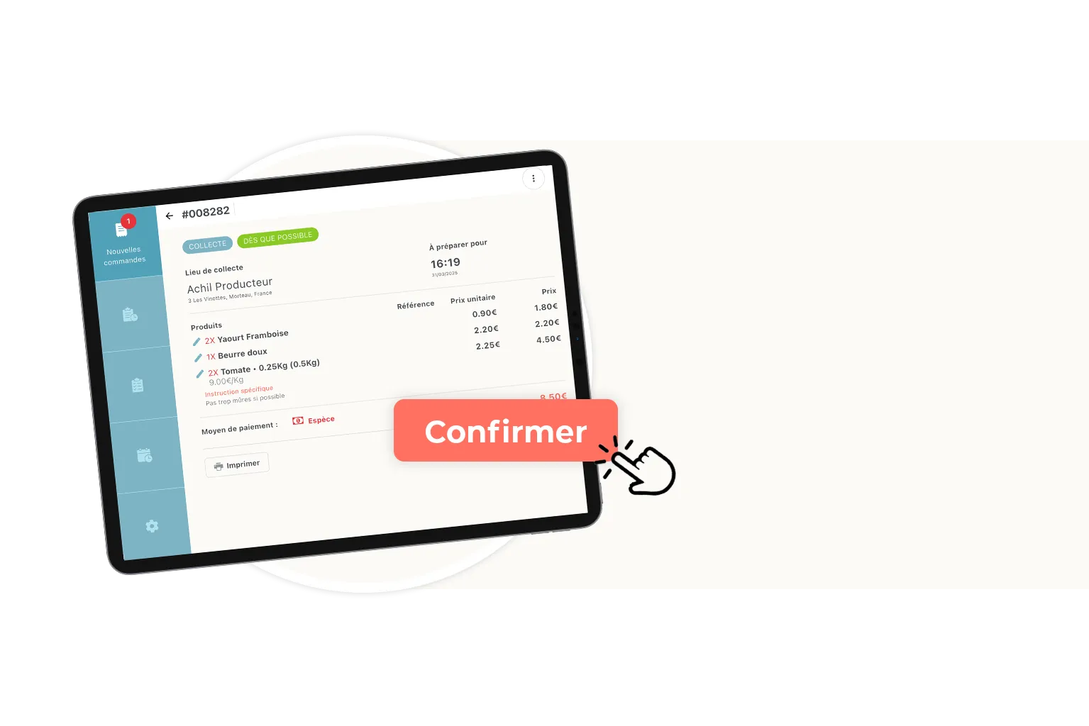 Etape 2 du click and collect : le commerçant confirme et prépare la commande en ligne