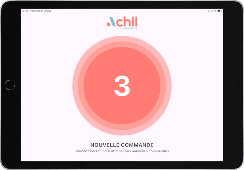 GIF d'une tablette avec plusieurs images illustrant l'utilisateur du système de commande en ligne d'une poissonnerie