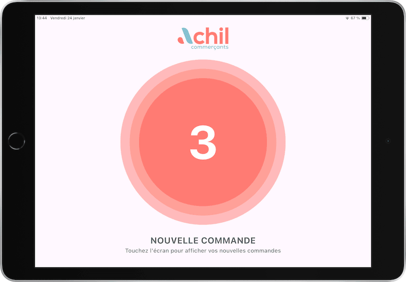 GIF d'une tablette avec plusieurs images illustrant l'utilisateur du système de commande en ligne d'une confiserie