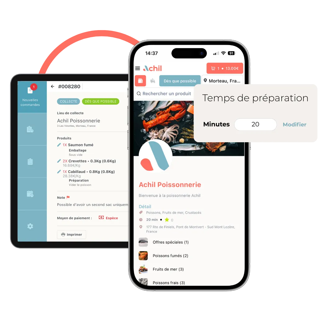 exemple de temps de préparation d'une commande en ligne d'une poissonnerie