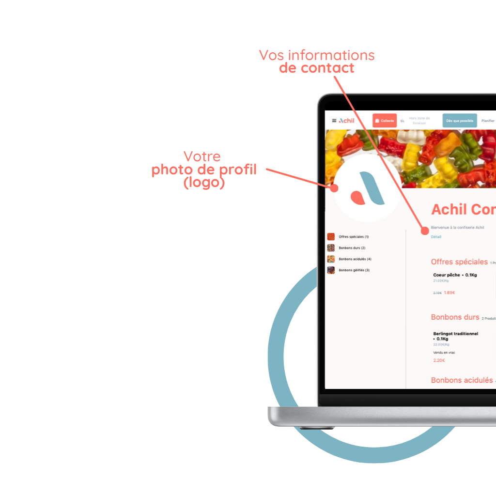 mockup d'un ordinateur avec la personalisation d'un site de commande en ligne d'une confiserie