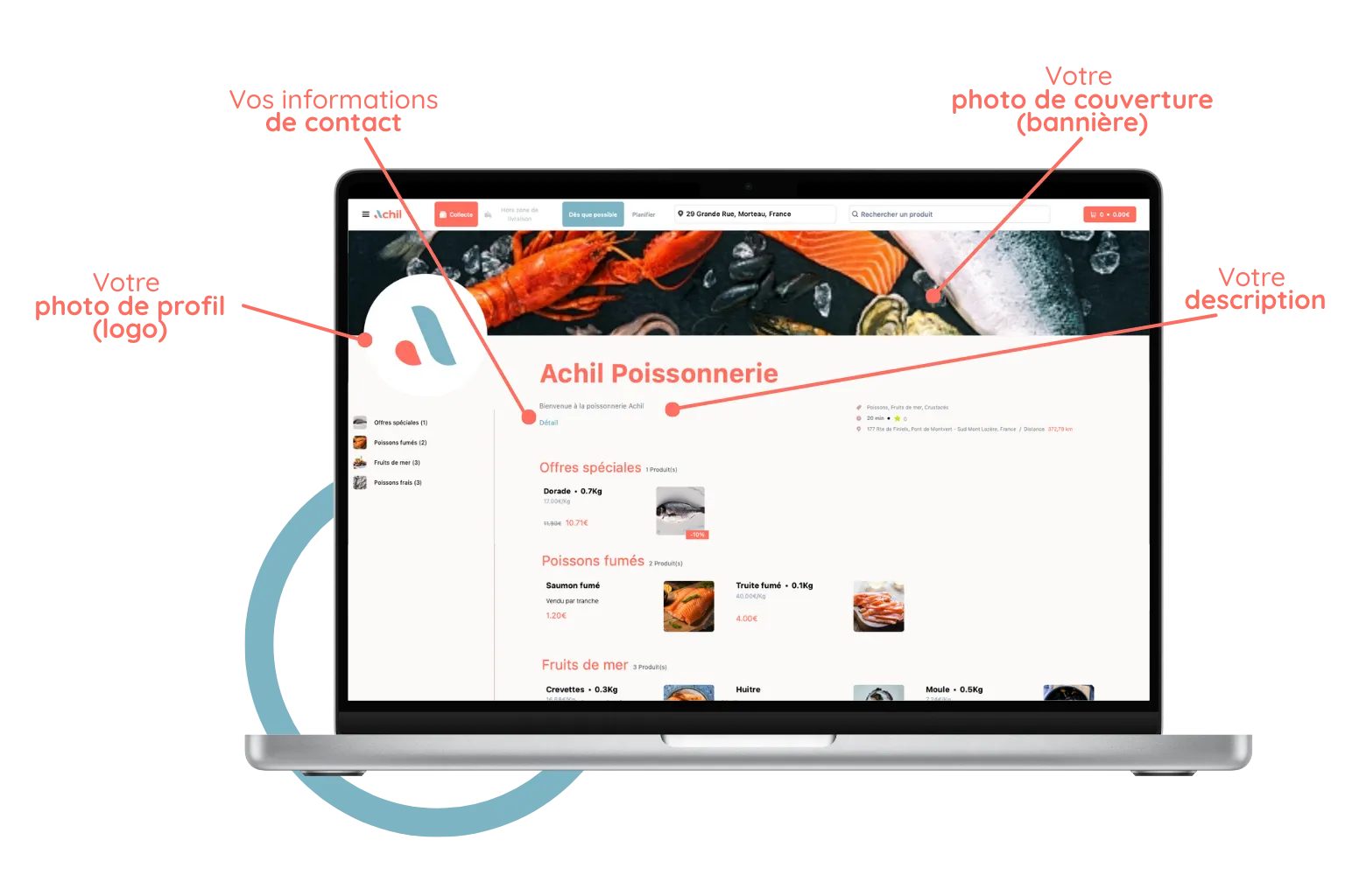 mockup d'une boutique en ligne d'une poissonnerie