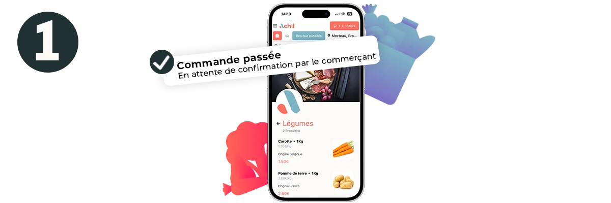 Etape 1 du click and collect : commande passée, en attente de confirmation par le commerçant.