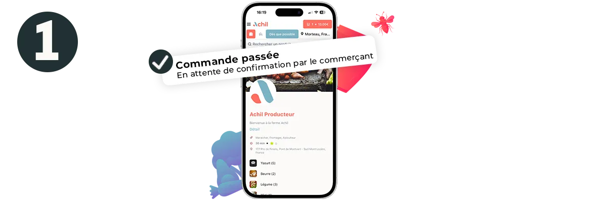 Etape 1 du click and collect : commande passée, en attente de confirmation par le commerçant.