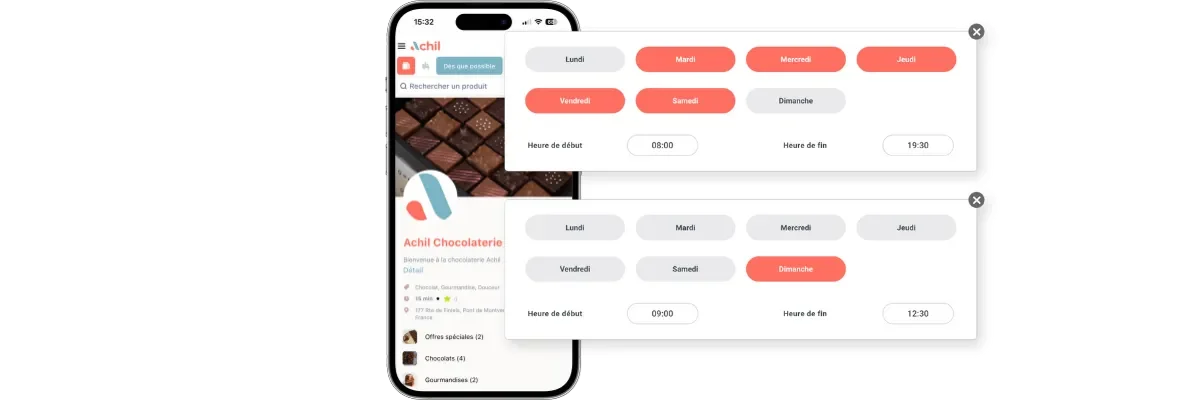 Définissez les horaires d'ouverture de la boutique en ligne de votre chocolaterie