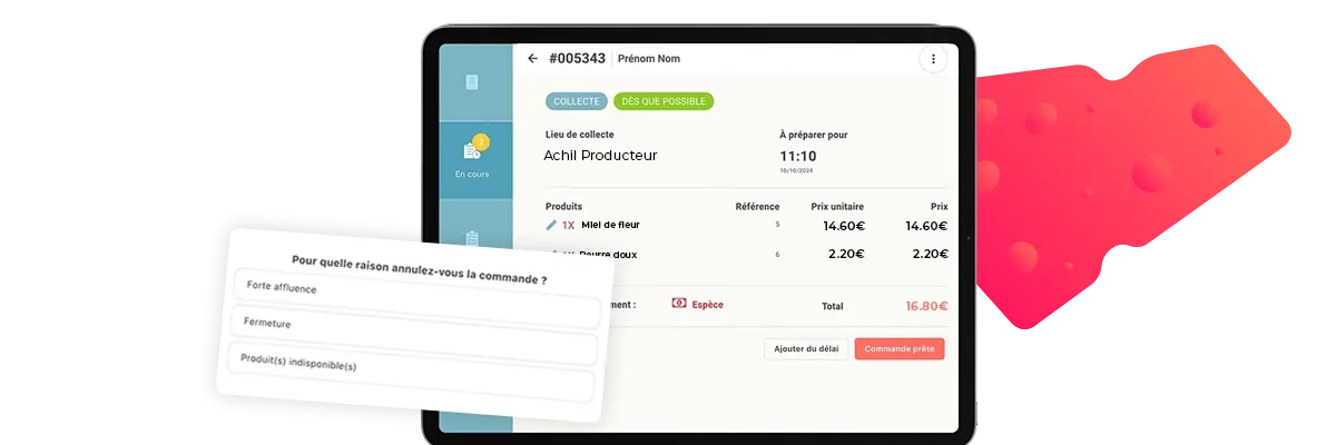 tablette d'une commande en click and collect d'un producteur qui souhaite l'annuler