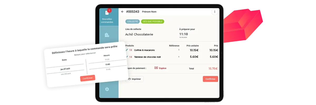 mockup d'une tablette sur le détail d'une commande en click and collect d'une chocolaterie
