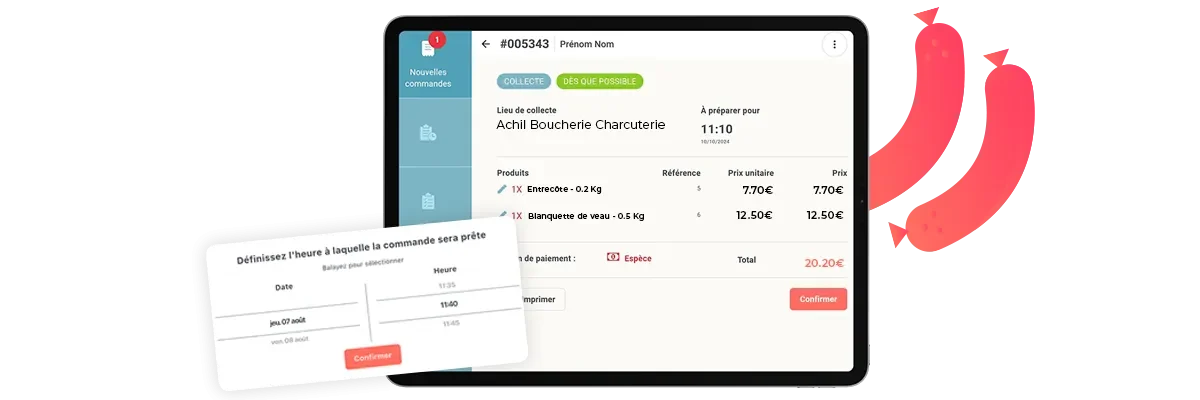 mockup du détail d'une commande en ligne d'une boucherie charcuterie traiteur