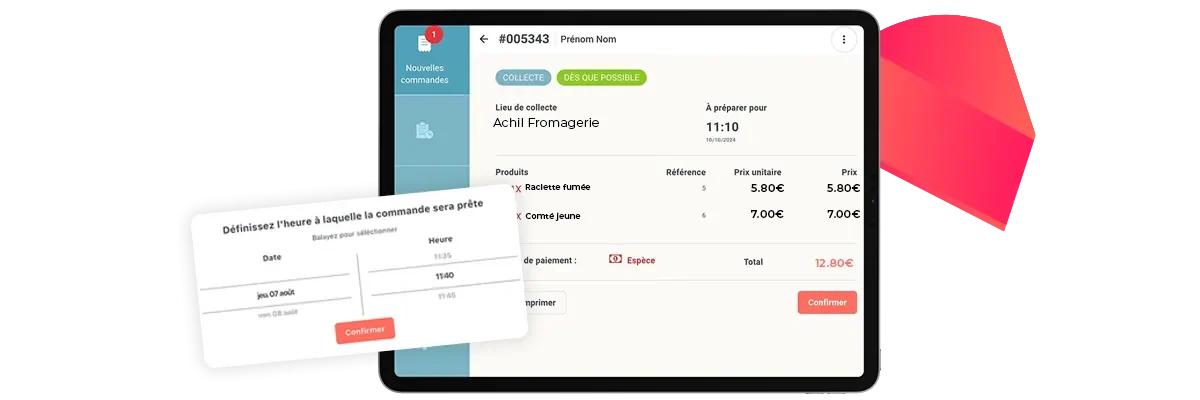 détail d'une commande en ligne d'une fromagerie pour confirmer