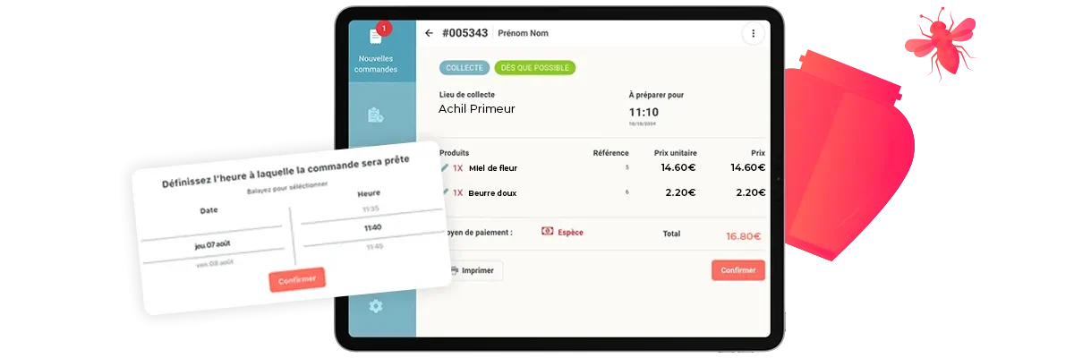 mockup d'une tablette sur le détail d'une commande en click and collect d'un primeur