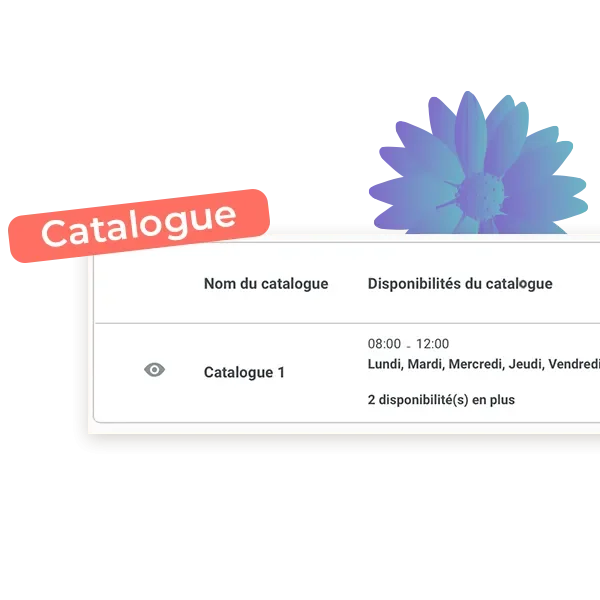 Illustration d'un catalogue d'horaire possible d'une boutique en ligne de fleuriste