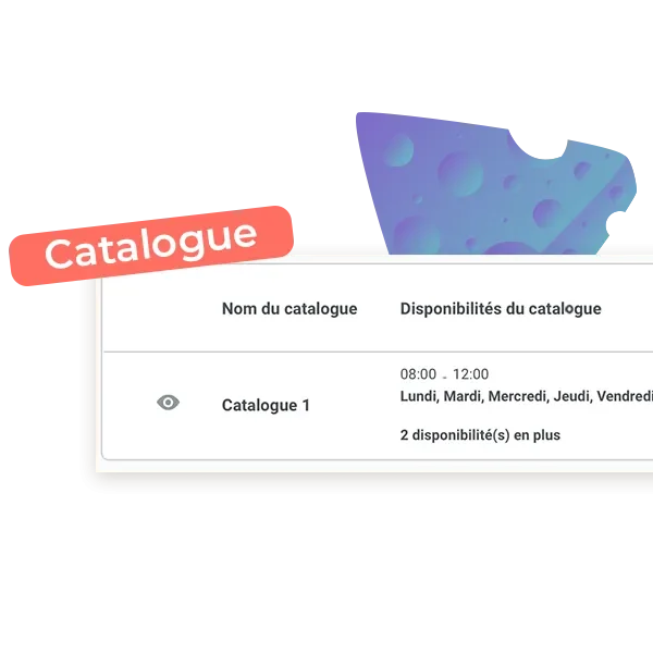 Illustration d'un catalogue d'horaire possible d'une boutique en ligne de fromagerie