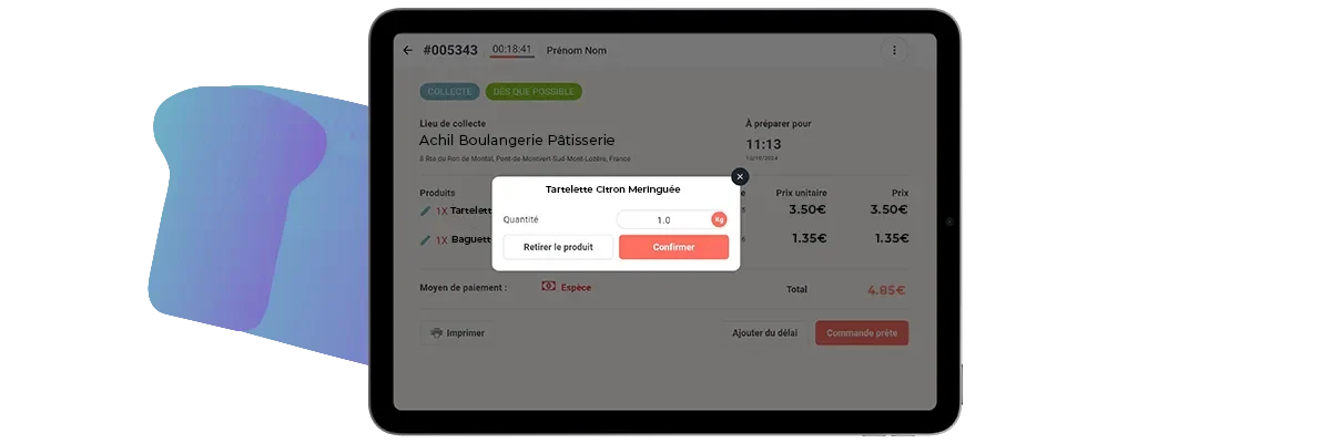 tablette d'une commande en ligne d'une boulangerie pâtisserie de comment modifier une commande en ligne
