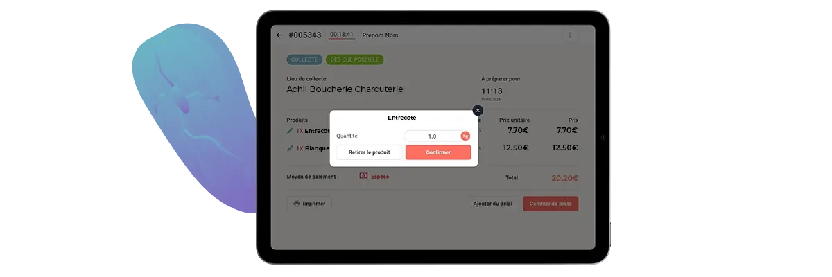 mockup de comment modifier une commande en ligne d'une boucherie