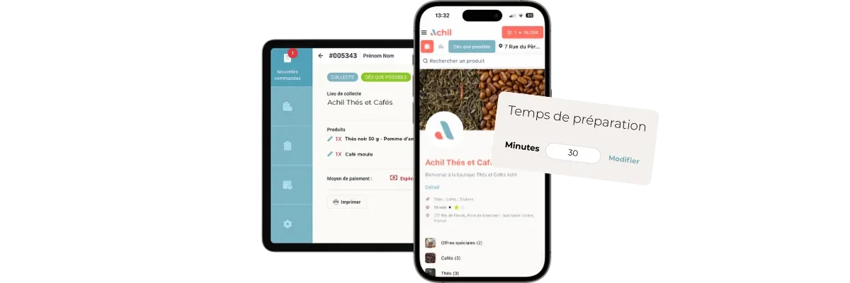 temps de préparation d'un site de commande en ligen pour un magasin de thés et cafés-mobile