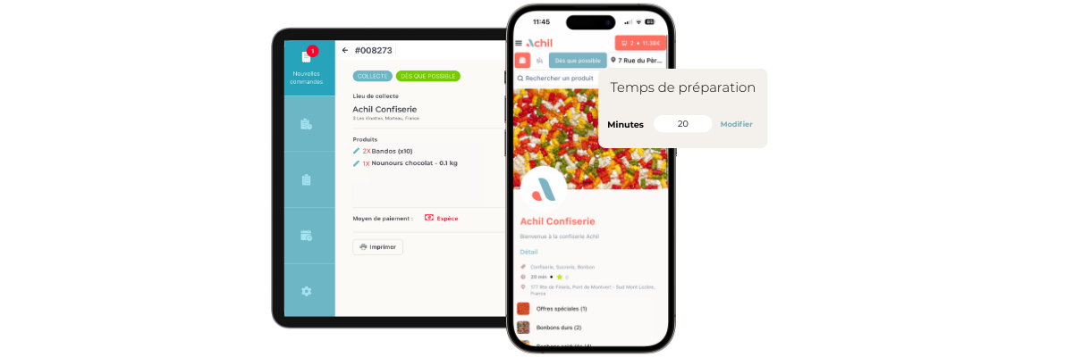 temps de préparation d'un site de commande en ligen pour une confiserie