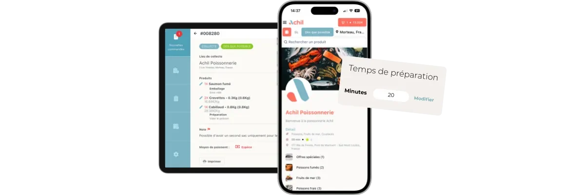 temps de préparation d'un site de commande en ligen pour une poissonnerie